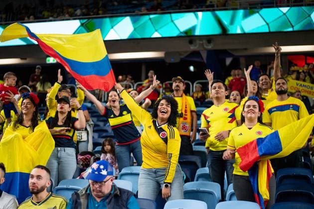Fans von Kolumbien, AUS, Deutschland vs Kolumbien, FIFA Frauen Fussball Weltmeisterschaft Australien 2023, 2. Spieltag, Gruppe H, 30.07.2023 AUS, Deutschland vs Kolumbien, FIFA Frauen Fussball Weltmeisterschaft Australien 2023, 2. Spieltag, Gruppe H, 30.07.2023 Sydney *** Fans of Colombia, AUS, Germany vs Colombia, FIFA Womens World Cup Australia 2023, Matchday 2, Group H, 30 07 2023 AUS, Germany vs Colombia, FIFA Womens World Cup Australia 2023, Matchday 2, Group H, 30 07 2023 Sydney Copyright: xEibner-Pressefoto Memmlerx EP_MMR