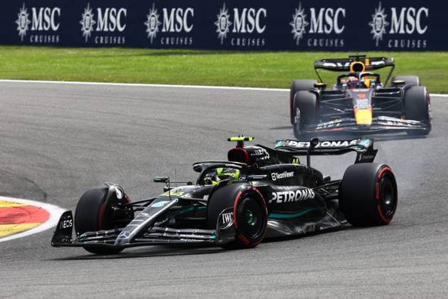 F1 Belgian Grand Prix 2023 Lewis Hamilton of Mercedes and Max Verstappen of Red Bull Racing during the Formula 1 Belgian Grand Prix at Spa-Francorchamps in Spa, Belgium on July 30, 2023. Spa Belgium  Copyright: xJakubxPorzyckix originalFilename:porzycki-f1belgia230730_npFSK.jpg
