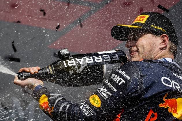 SPA - Max Verstappen (Red Bull Racing) on the podium after winning the Grand Prix of Belgium at the Circuit de Spa-Francorchamps. ANP SEM VAN DER WAL F1 Grand Prix of Belgium 2023 xVIxANPxSportx xxANPxIVx 474538702 originalFilename: 474538702.jpg