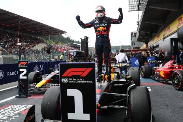 F1 Belgian Grand Prix 2023 Max Verstappen of Red Bull Racing celebrates as he won the Formula 1 Belgian Grand Prix at Spa-Francorchamps in Spa, Belgium on July 30, 2023. Spa Belgium  Copyright: xJakubxPorzyckix originalFilename:porzycki-f1belgia230730_npaS9.jpg