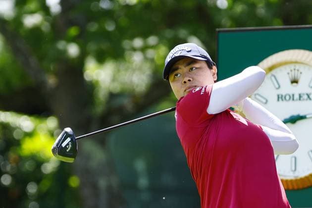 Golf: Evian Championship Yuka Saso of Japan hits off the 12th tee during the final round of the Evian Championship golf tournament at Evian Resort Golf Club in Evian-les-Bains, France, on July 30, 2023.  A14AA0001727003P  