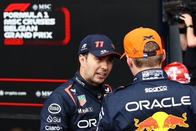F1 Belgian Grand Prix 2023 Sergio Perez and Max Verstappen of Red Bull Racing after the Formula 1 Belgian Grand Prix at Spa-Francorchamps in Spa, Belgium on July 30, 2023. Spa Belgium  Copyright: xJakubxPorzyckix originalFilename:porzycki-f1belgia230730_npcmi.jpg