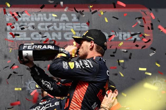 F1 Belgian Grand Prix 2023 Max Verstappen of Red Bull Racing on the podium after the Formula 1 Belgian Grand Prix at Spa-Francorchamps in Spa, Belgium on July 30, 2023. Spa Belgium  Copyright: xJakubxPorzyckix originalFilename:porzycki-f1belgia230730_npJI3.jpg
