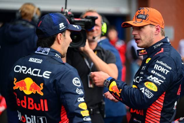 F1 Grand Prix of Belgium Max Verstappen of Red Bull Racing Honda andSergio Perez of Red Bull Racing Honda celebrate podium during race of Belgian GP, 13th round of FIA Formula 1 World Championship, WM, Weltmeisterschaft in Spa-Francorchamps Circuit, Stavelot, Vallonia, Belgium, 30 07 23 Stavelot Vallonia Belgium  Copyright: xAndreaxDiodatox originalFilename:diodato-notitle230730_np7Ow.jpg