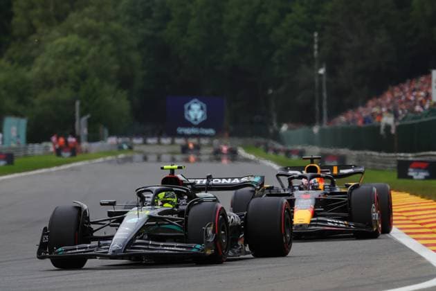44 Lewis Hamilton GBR, Mercedes AMG Petronas F1 Team , 1 Max Verstappen NLD, Oracle Red Bull Racing , F1 Grand Prix of Belgium at Circuit de Spa Francorchamps on July 30, 2023 in Spa Francorchamps, Belgium Photo by HOCH ZWEI Spa Francorchamps Belgium