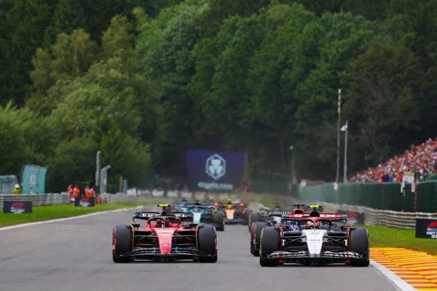 55 Carlos Sainz ESP, Scuderia Ferrari , 22 Yuki Tsunoda JPN, Scuderia AlphaTauri , F1 Grand Prix of Belgium at Circuit de Spa Francorchamps on July 30, 2023 in Spa Francorchamps, Belgium Photo by HOCH ZWEI Spa Francorchamps Belgium