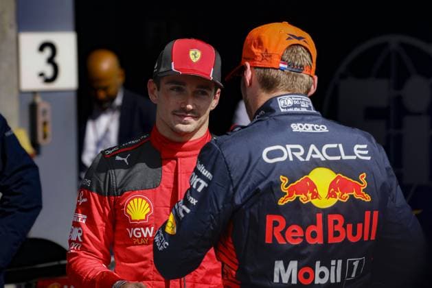 LECLERC Charles (mco), Scuderia Ferrari SF-23, VERSTAPPEN Max (ned), Red Bull Racing RB19, portrait during the 2023 Formula 1 MSC Cruises Belgian Grand Prix, 12th round of the 2023 Formula One World Championship, WM, Weltmeisterschaft from July 28 to 30, 2023 on the Circuit de Spa-Francorchamps, in Stavelot, Belgium - F1 - BELGIAN GRAND PRIX 2023 - RACE DPPI Panoramic _PV_2043