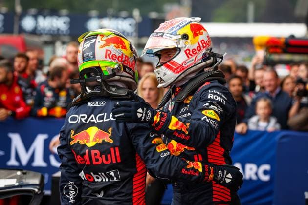 11 Sergio Perez MEX, Oracle Red Bull Racing , 1 Max Verstappen NLD, Oracle Red Bull Racing , F1 Grand Prix of Belgium at Circuit de Spa Francorchamps on July 30, 2023 in Spa Francorchamps, Belgium Photo by HOCH ZWEI Spa Francorchamps Belgium