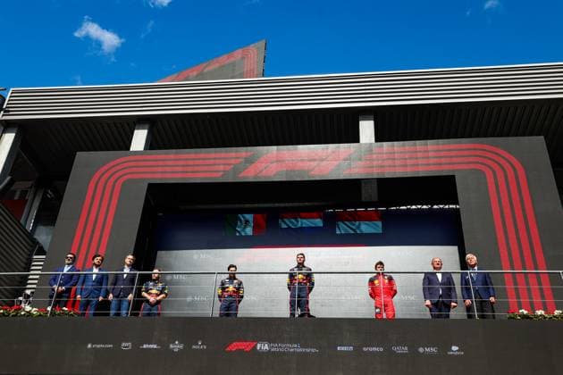 11 Sergio Perez MEX, Oracle Red Bull Racing , 1 Max Verstappen NLD, Oracle Red Bull Racing , 16 Charles Leclerc MCO, Scuderia Ferrari , F1 Grand Prix of Belgium at Circuit de Spa Francorchamps on July 30, 2023 in Spa Francorchamps, Belgium Photo by HOCH ZWEI Spa Francorchamps Belgium