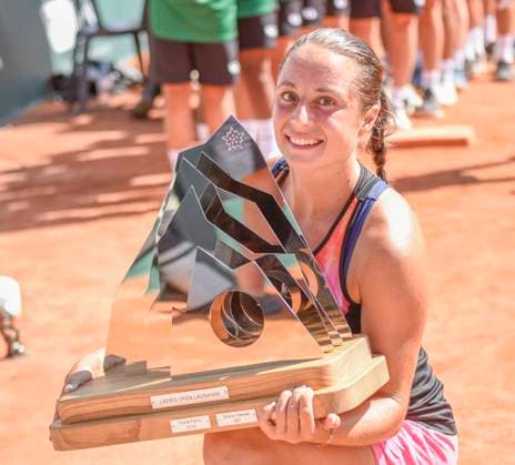 July 30, 2023, Lausanne, Vaud, Switzerland: Lausanne Switzerland, 07 30 2023: Elisabetta Cocciaretto of Italy celebrates her victory with the tournament trophy during the award ceremony during the final between France s Clara Burel and Italy s Elisabetta Cocciaretto at the Ladies Open Lausanne. The Ladies Open Lausanne took place at the tennis club in Lausanne, the Olympic capital. Elisabetta Cocciaretto won 7-5, 4-6, 6-4. Lausanne Switzerland - ZUMAd206 0300585438st Copyright: xEricxDubostx