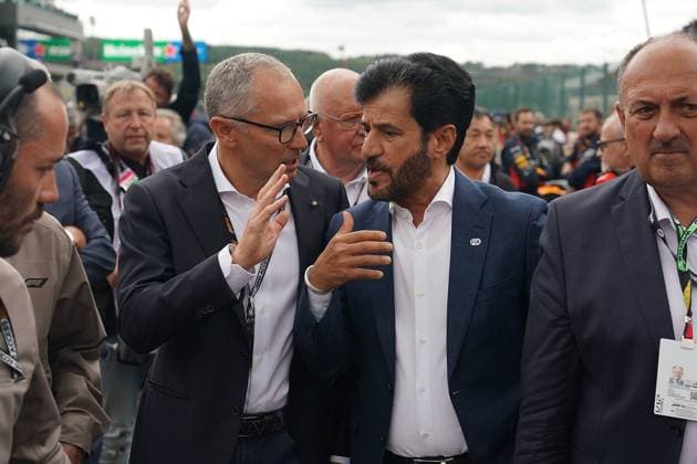 FORMULA 1 MSC CRUISES BELGIAN GRAND PRIX 2023 30 07 2023, Circuit de Spa Francorchamps, Spa Franchorchamps, FORMULA 1 MSC CRUISES BELGIAN GRAND PRIX 2023 , in picture Formula 1 boss Stefano Domenicali talking to FIA president Mohammed bin Sulayem nordphotoxGmbHx xBratic nph00250