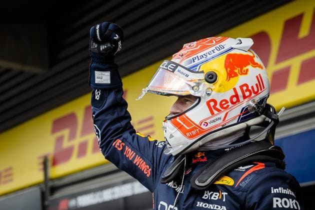 SPA - Max Verstappen (Red Bull Racing) cheers after winning the Grand Prix of Belgium at the Circuit de Spa-Francorchamps. ANP SEM VAN DER WAL F1 Grand Prix of Belgium 2023 xVIxANPxSportx xxANPxIVx 474543123 originalFilename: 474543123.jpg