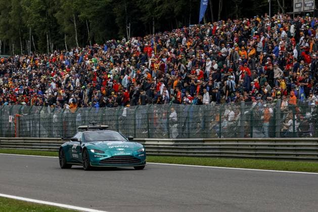 FIA Aston Martin Vantage Safety Car during the 2023 Formula 1 MSC Cruises Belgian Grand Prix, 12th round of the 2023 Formula One World Championship, WM, Weltmeisterschaft from July 28 to 30, 2023 on the Circuit de Spa-Francorchamps, in Stavelot, Belgium - F1 - BELGIAN GRAND PRIX 2023 - RACE DPPI Panoramic  _PV_1310 