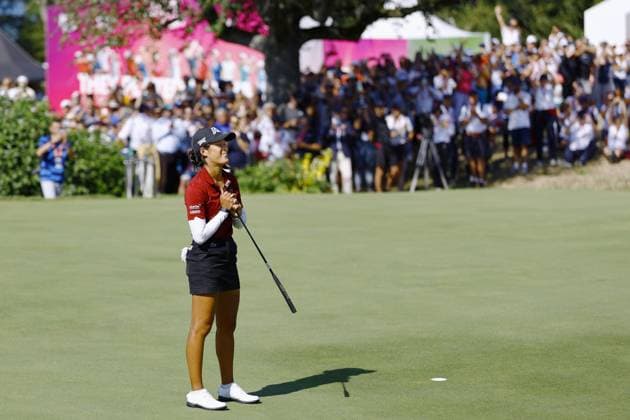 Golf: Evian Championship Celine Boutier of France reacts after winning the Evian Championship golf tournament at Evian Resort Golf Club in Evian-les-Bains, France, on July 30, 2023.  A14AA0001727995P  