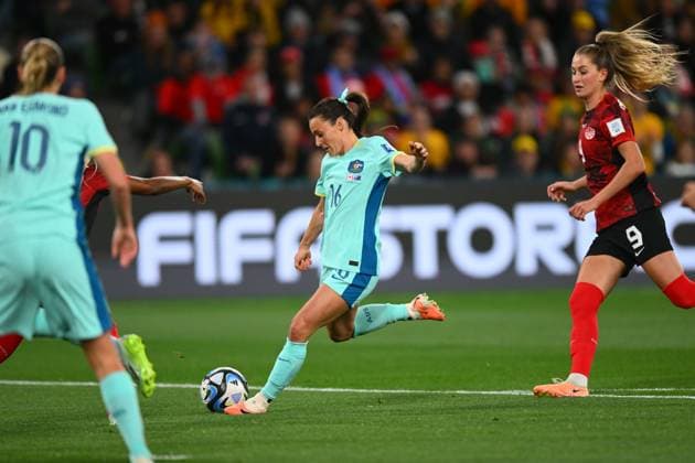 Mandatory Credit: Photo by Morgan Hancock Shutterstock (14028970z) Hayley Raso of Australia scores the first goal Canada Women v Australia Women, FIFA Women s World Cup, Group B, International Football, Melbourne Rectangular Stadium, Perth, Australia - 31 July 2023 Canada Women v Australia Women, FIFA Women s World Cup, Group B, International Football, Melbourne Rectangular Stadium, Perth, Australia - 31 July 2023 Copyright: xMorganxHancock Shutterstockx 14028970z