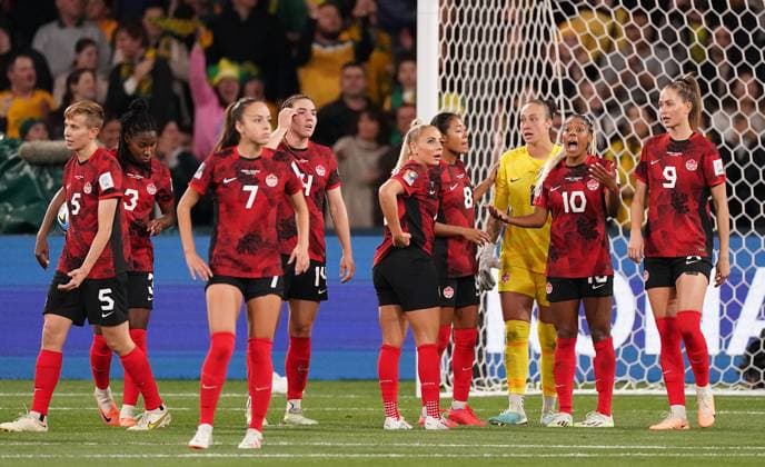 Mandatory Credit: Photo by Shutterstock (14029229c) Canada s Ashley Lawrence and her teammates react after conceeding their second goal Canada Women v Australia Women, FIFA Women s World Cup, Group B, International Football, Melbourne Rectangular Stadium, Perth, Australia - 31 July 2023 Canada Women v Australia Women, FIFA Women s World Cup, Group B, International Football, Melbourne Rectangular Stadium, Perth, Australia - 31 July 2023 Copyright: xShutterstockx 14029229c