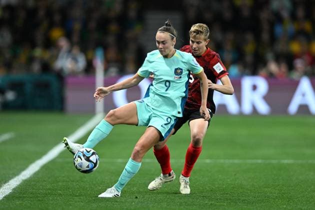 WWC23 CANADA AUSTRALIA, Caitlin Foord of Australia and Quinn of Canada during the FIFA Women s World Cup 2023 soccer match between Canada and Australia at Melbourne Rectangular Stadium in Melbourne, Monday, July 31, 2023. ( NO ARCHIVING, EDITORIAL USE ONLY, NO USE IN BOOKS WITHOUT CONSENT MELBOURNE VICTORIA AUSTRALIA  Copyright: xJAMESxROSSx 20230731001826365686