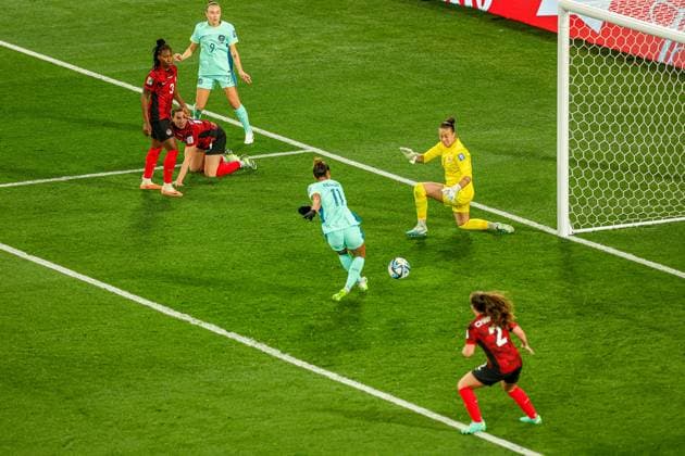 Canada v Australia Women 2023 FIFA Women™s World Cup 31 07 2023. Goal 0-3 Mary Fowler (11) of Australia scores a goal during the 2023 FIFA Women™s World Cup match between Canada Women and Australia Women at Melbourne Rectangular Stadium, Melbourne, Australia on 31 July 2023. Editorial use only , Copyright: xNigelxKeenex PSI-17738-0044