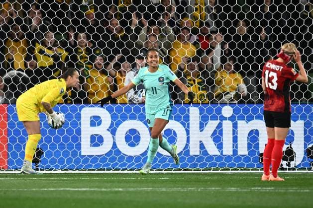 WWC23 CANADA AUSTRALIA, Mary Fowler of Australia celebrates after scoring Australia?s 3rd goal during the FIFA Women s World Cup 2023 soccer match between Canada and Australia at Melbourne Rectangular Stadium in Melbourne, Monday, July 31, 2023. ( NO ARCHIVING, EDITORIAL USE ONLY, NO USE IN BOOKS WITHOUT CONSENT MELBOURNE VICTORIA AUSTRALIA  Copyright: xJOELxCARRETTx 20230731001826369646