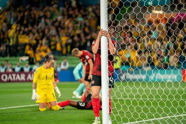Melbourne, Australia, July 31st 2023: Vanessa Gilles (14 Canada) laments conceding a goal during the 2023 FIFA Womens World Cup Group B football match between Canada and Australia at Melbourne Rectangular Stadium (AAMI Park) in Melbourne, Australia. (Noe Llamas SPP) Copyright: xNoexLlamasx xSPPx spp-en-NoLlSp-20230731-NLA05741