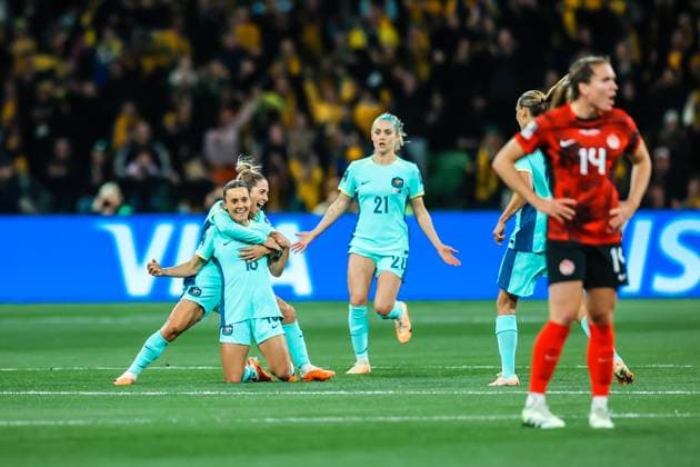 July 31, 2023, Brisbane, Queensland, Australia: MELBOURNE, AUSTRALIA - JULY 31: Australia celebrates Hayley RASO scoring against Canada at the FIFA Women s World Cup Australia & New Zealand 2023 at Melbourne Rectangular Stadium on July 31, 2023 Brisbane Australia - ZUMAp121 20230731_zsp_p121_012 Copyright: xChrisxPutnamx