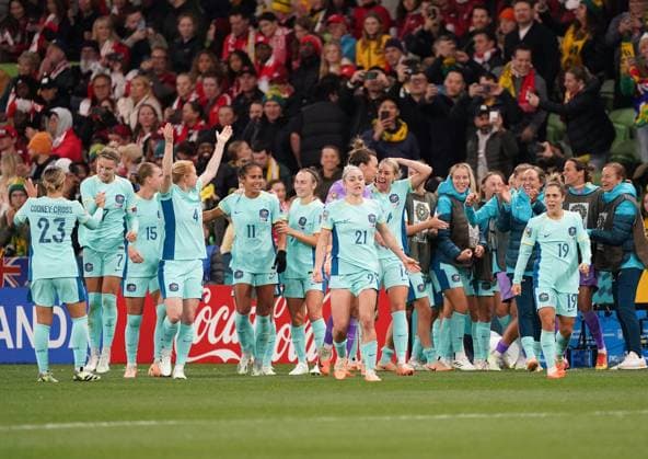 Mandatory Credit: Photo by Shutterstock (14029229z) Steph Catley of Australia celebrates with teammates after scoring the fourth goal Canada Women v Australia Women, FIFA Women s World Cup, Group B, International Football, Melbourne Rectangular Stadium, Perth, Australia - 31 July 2023 Canada Women v Australia Women, FIFA Women s World Cup, Group B, International Football, Melbourne Rectangular Stadium, Perth, Australia - 31 July 2023 Copyright: xShutterstockx 14029229z