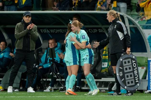 Melbourne, Australia, July 31st 2023: Cortnee Vine (5 Australia) is subbed on for Hayley Raso (16 Australia) during the 2023 FIFA Womens World Cup Group B football match between Canada and Australia at Melbourne Rectangular Stadium (AAMI Park) in Melbourne, Australia. (Noe Llamas SPP) Copyright: xNoexLlamasx xSPPx spp-en-NoLlSp-20230731-NLB02467