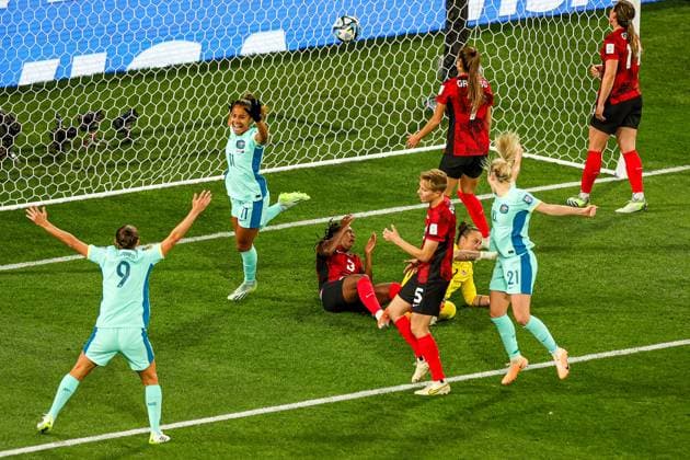 Canada v Australia Women 2023 FIFA Women™s World Cup 31 07 2023. Mary Fowler (11) of Australia celebrates but the goal is ruled out during the 2023 FIFA Women™s World Cup match between Canada Women and Australia Women at Melbourne Rectangular Stadium, Melbourne, Australia on 31 July 2023. Editorial use only , Copyright: xNigelxKeenex PSI-17738-0086