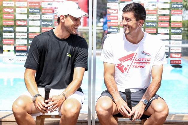 TENNIS - ATP, Tennis Herren Generali Open 2023 KITZBUEHEL,AUSTRIA,31.JUL.23 - TENNIS - ATP World Tour, Generali Open. Image shows Dominic Thiem and Sebastian Ofner (AUT).  GEPAxpictures xPatrickxSteiner