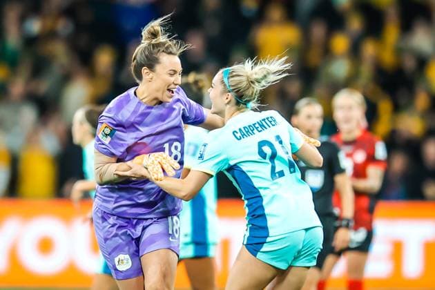 July 31, 2023, Brisbane, Queensland, Australia: MELBOURNE, AUSTRALIA - JULY 31: Australia celebrate Steph CATLEY scoring a penalty whilst playing Canada at the FIFA Women s World Cup Australia & New Zealand 2023 at Melbourne Rectangular Stadium on July 31, 2023 Brisbane Australia - ZUMAp121 20230731_zsp_p121_071 Copyright: xChrisxPutnamx