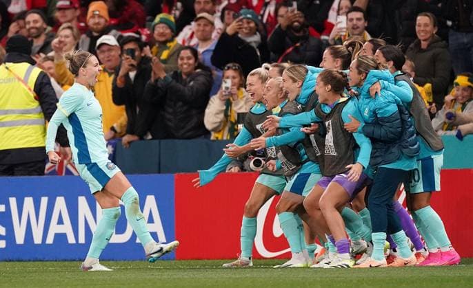 July 31, 2023, Melbourne, Australia: Steph Catley of Australia celebrates after scoring a penalty kick goal against Canada during Group B soccer action at the FIFA Women s World Cup in Melbourne, Australia, Monday, July 31, 2023. Canada News - July 31, 2023  - ZUMAc35_ 20230731_zaf_c35_045 Copyright: xScottxBarbourx