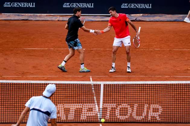 TENNIS - ATP, Tennis Herren Generali Open 2023 KITZBUEHEL,AUSTRIA,31.JUL.23 - TENNIS - ATP World Tour, Generali Open. Image shows Dominic Thiem and Sebastian Ofner (AUT).  GEPAxpictures xPatrickxSteiner