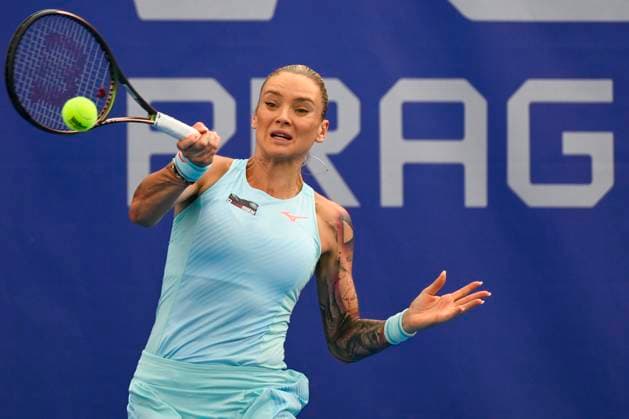 Tereza Martincova (Czech Republic) in action against Gabriela Knutsonova (Czech Republic) during the WTA, Tennis Damen Prague Open 2023 tennis tournament, 1st round, on August 1, 2023, in Prague, Czech Republic. (CTKxPhoto OndrejxDeml) CTKPhotoP2023080106326  CTKPhotoP2023080106326