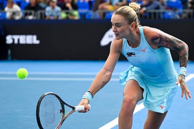 Tereza Martincova (Czech Republic) in action against Gabriela Knutsonova (Czech Republic) during the WTA, Tennis Damen Prague Open 2023 tennis tournament, 1st round, on August 1, 2023, in Prague, Czech Republic. (CTKxPhoto OndrejxDeml) CTKPhotoP2023080106328  CTKPhotoP2023080106328