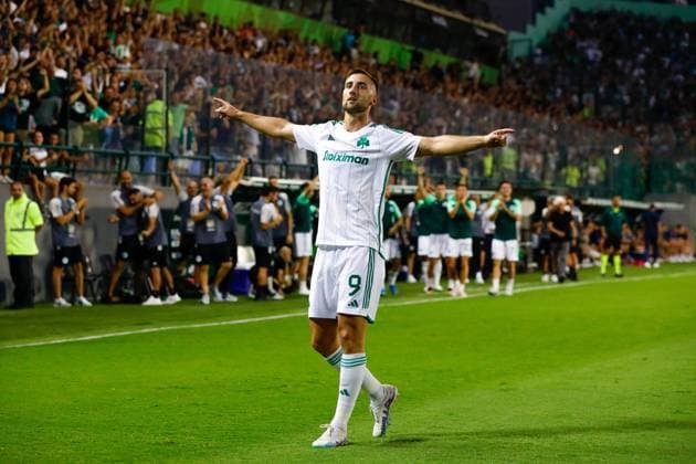 Panathinaikos F.C. v SC Dnipro-1 UEFA Champions League Andraz Sporar of Panathinaikos F.C. celebrates scoring a goal during the UEFA Champions League Second Qualifying Round Second Leg match at Apostolos Nikolaidis Stadium, Athens Copyright: xYannisxHalasx FIL-18746-0022 UK Newspapers OUT