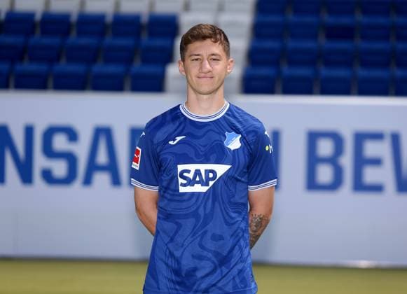Angelo Stiller , TSG 1899 Hoffenheim Porträttermin TSG 1899 Hoffenheim 2023 2024 Zuzenhausen, GER, 01 08 2023 ,Football 1 Bundesliga 2023 2024 Editorial use only