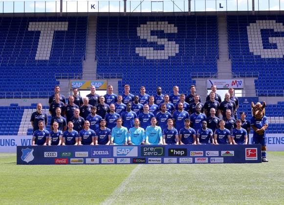 TSG 1899 Hoffenheim Team Photo Fourth Row Left to Right Goalkeeper Coach Alexander Stolz Co Coach Analysis Timo Gross Athletic Trainer Philipp Lussi Fisnik Asllani Marius Bülter Robert Skov Ihlas Bebou Maximilian Beier Game Analyst Matthias Güldner Athletic Trainer Martin Seiler Preventive coach Christian Neitzert Third row Co coach Frank Fröhling Support coach Christian Seyfert Support coach Heinz Seyfert Support coach Timo Seyfert Andrej Kramaric Diadie Samassekou Dennis Geiger Julian Justvan Tom Bischof Physiotherapist Peter Geigle Physiotherapist Julian Binder Athletics coach Christian Weigl Second Row Head Coach Pellegrino Matarazzo Co Coach Michael Kammermeyer Co Coach Darius Scholtysik Ozan Kabak Kevin Vogt Joshua Quarshie Atilla Szalai Kevin Akpoguma John Anthony Brooks Kasim Adams Physiotherapist Sören Johannsen Team Doctor Ralph Kern Physiotherapist Mandana Scharei Hoffi Front row BambasÃ ContÃ Marco John Pavel Kaderabek Grischa Prömel Florian Grillitsch Nahuel Noll Oliver Baumann Luca Philipp Angelo Stiller Muhammed Damar Stanley Nsoki Finn Ole Becker Umut Tohumcu Portrait Date TSG 1899 Hoffenheim 2023 2024 Zuzenhausen, GER, 01 08 2023 ,Football 1 Bundesliga 2023 2024 Editorial use only