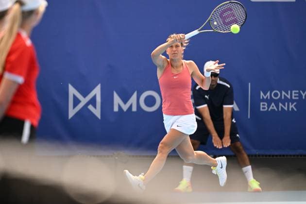 Barbora Strycova (Czech Republic) in action against Ankita Raina (India) during the WTA, Tennis Damen Prague Open 2023 tennis tournament, 1st round, on August 2, 2023, in Prague, Czech Republic. (CTKxPhoto MichalxKamaryt) CTKPhotoP2023080204644  CTKPhotoP2023080204644