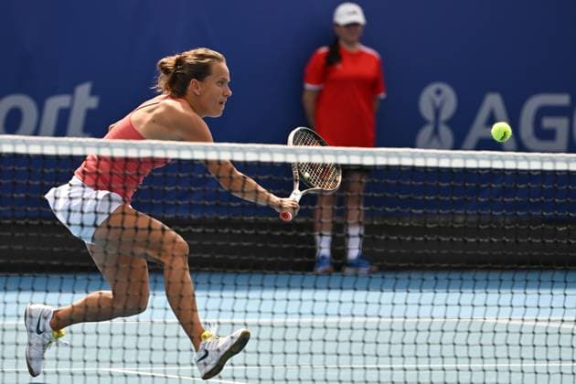 Barbora Strycova (Czech Republic) in action against Ankita Raina (India) during the WTA, Tennis Damen Prague Open 2023 tennis tournament, 1st round, on August 2, 2023, in Prague, Czech Republic. (CTKxPhoto MichalxKamaryt) CTKPhotoP2023080204655  CTKPhotoP2023080204655