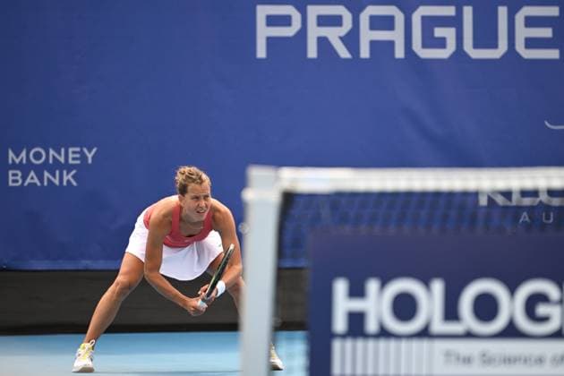 Barbora Strycova (Czech Republic) is seen during match against Ankita Raina (India) within the WTA, Tennis Damen Prague Open 2023 tennis tournament, 1st round, on August 2, 2023, in Prague, Czech Republic. (CTKxPhoto MichalxKamaryt) CTKPhotoP2023080204710  CTKPhotoP2023080204710