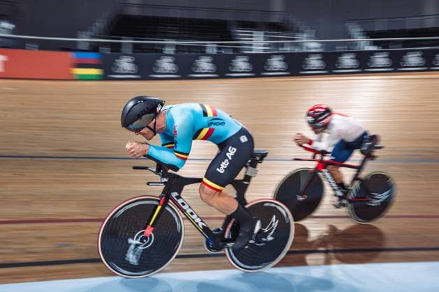 Belgian Ewoud Vromant pictured in action during the Men C2 Individual Pursuit qualification event in Glasgow, Scotland, part of UCI World Championships Cycling, Wednesday 02 August 2023. UCI organise the worlds with all cycling disciplines, Road cycling, Rad, Radsport, Strasse indoor cycling, mountainbike, BMX racing, road paracycling and indoor paracycling, in Glasgow from 05 to 13 August. DAVIDxPINTENS x71527474x