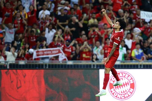 Liverpool FC v Bayern Munchen - Pre-Season Friendly Luis Diaz of Liverpool celebrates after scoring a goal during the pre-season friendly match between Bayern Munich and Liverpool at National Stadium on August 2, 2023 in Singapore. Singapore Singapore  Copyright: xSuhaimixAbdullahx originalFilename:abdullah-notitle230802_npO98.jpg