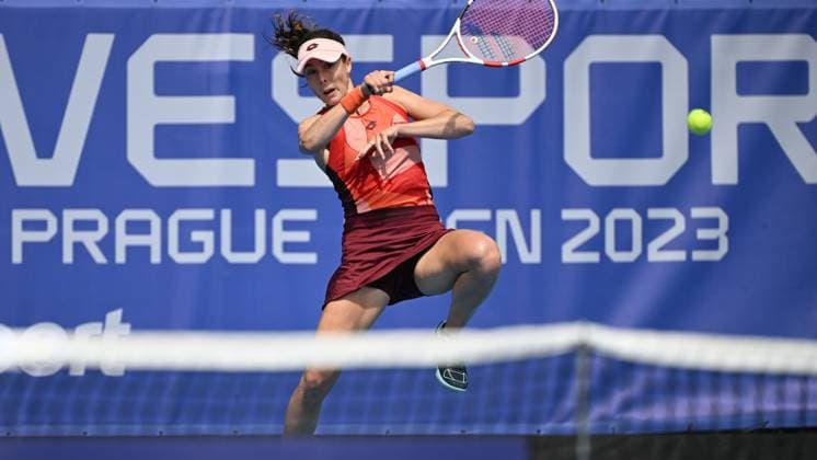 Alize Cornet of France in action during the WTA, Tennis Damen Prague Open 2023 tennis tournament match vs. Kaia Kanepi of Estonia, second round, on August 3, 2023, in Prague, Czech Republic. (CTKxPhoto MichalxKamaryt) CTKPhotoP2023080303604  CTKPhotoP2023080303604