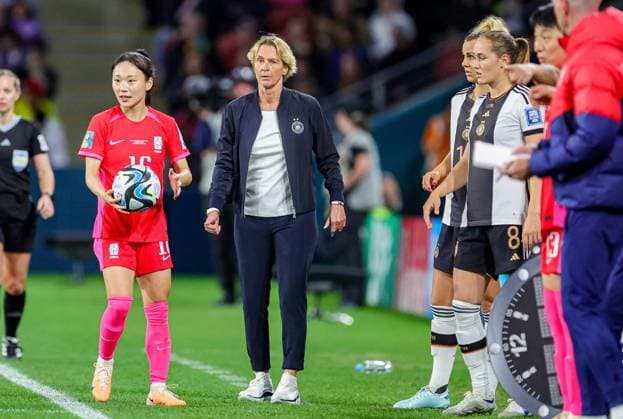 Korean Republic Women v Germany Women 2023 FIFA Women™s World Cup 03 08 2023. Martina Voss-Tecklenburg Manager of Germany during the 2023 FIFA Women™s World Cup match between Korean Republic Women and Germany Women at Brisbane Stadium, Brisbane, Australia on 3 August 2023. Editorial use only , Copyright: xNigelxKeenex PSI-17656-0036