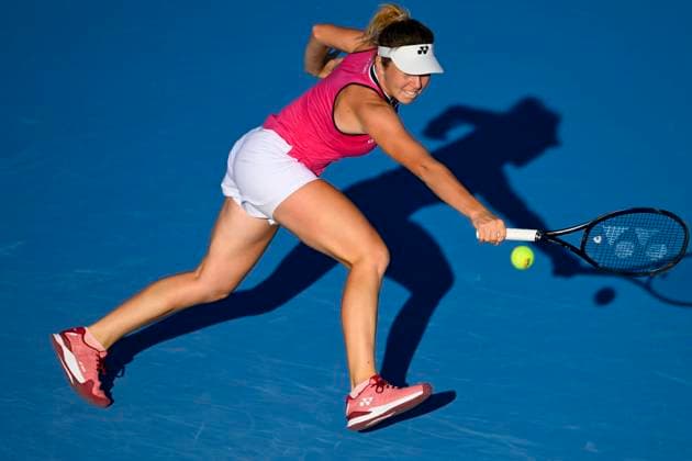 Linda Noskova (Czech Republic) in action against Ankita Raina (India) during the WTA, Tennis Damen Prague Open 2023 tennis tournament, 2nd round, on August 3, 2023, in Prague, Czech Republic. (CTKxPhoto OndrejxDeml) CTKPhotoP2023080307092  CTKPhotoP2023080307092
