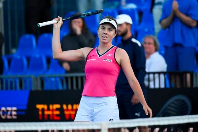 Linda Noskova (Czech Republic) reacts during match against Ankita Raina (India) within the WTA, Tennis Damen Prague Open 2023 tennis tournament, 2nd round, on August 3, 2023, in Prague, Czech Republic. (CTKxPhoto OndrejxDeml) CTKPhotoP2023080307314  CTKPhotoP2023080307314