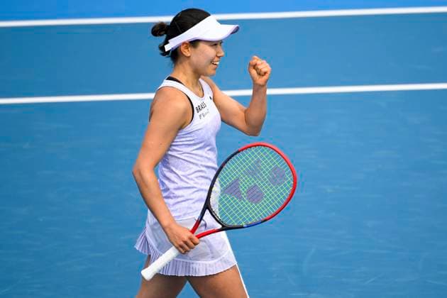 Nao Hibino of Japan reacts during the match against Tereza Martincova of Czech Republic at the WTA, Tennis Damen Prague Open 2023 tennis tournament, 3rd round, on August 4, 2023, in Prague, Czech Republic. (CTKxPhoto OndrejxDeml) CTKPhotoP2023080405057  CTKPhotoP2023080405057