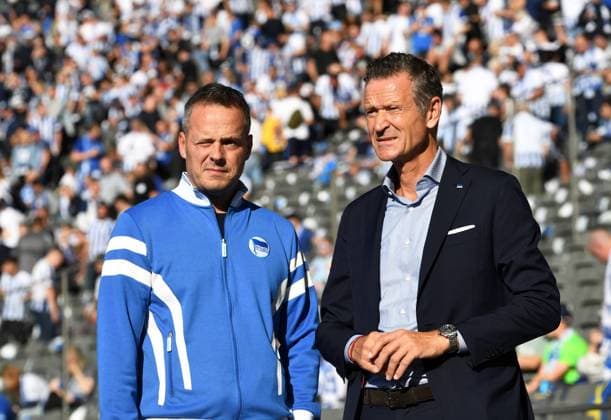 Football, Men, Season 2023 2024, 2 Bundesliga 2 Matchday , Hertha BSC SV Wehen Wiesbaden, f l President Kay Bernstein Hertha BSC , Managing Director Thomas E Herrich Hertha BSC , 04 08 2023, Copyright: xSebastianxRäppold MatthiasxKochx