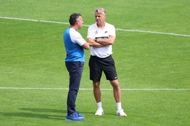 05 08 2023, Football, Men, 2 Bundesliga, Season 2023 2024, SV 07 Elversberg FC Hansa Rostock, Coach Horst Steffen SV 07 Elversberg , Coach Alois Schwartz FC Hansa Rostock Saarbrücken Ludwigsparkstadion Saarland Germany EN