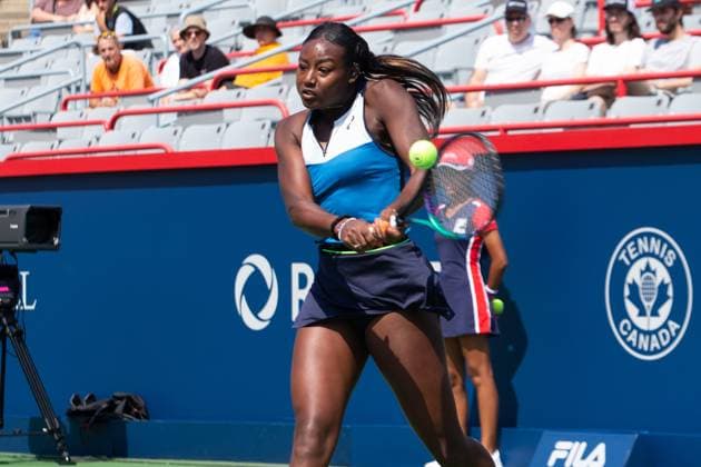August 05, 2023: Alycia Parks of USA returns the ball during the WTA, Tennis Damen National Bank Open qualifying round match at IGA Stadium in Montreal, Quebec. CSM Montreal Canada - ZUMAc04_ 20230805_zma_c04_004 Copyright: xDanielxLeax